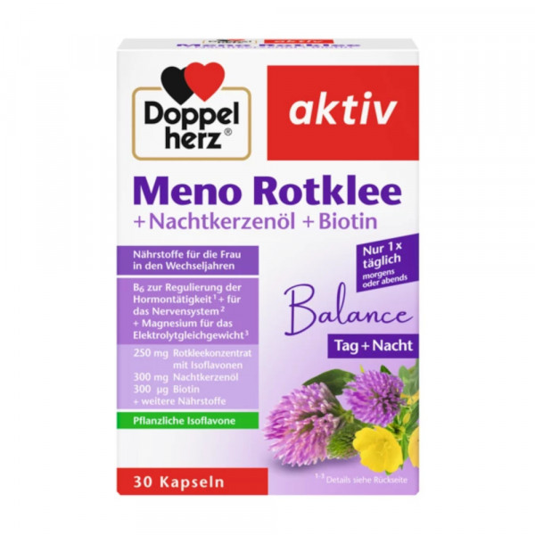 Abbildung für DOPPELHERZ Meno Rotklee+Nachtkerzenöl+Biotin Kaps.